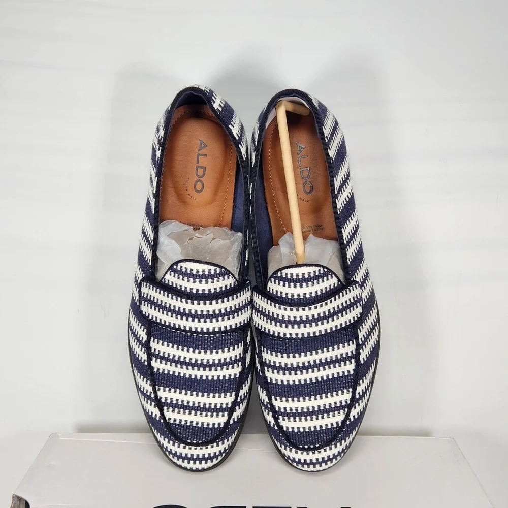 Aldo Loafers Men Size 9.5 Navy White Waterfront Woven Pillow Walk Slip On Shoes